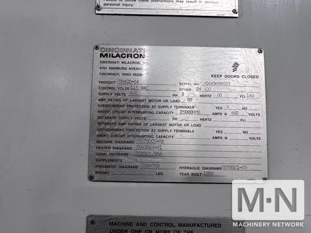 1998 CINCINNATI MH400-54 INJECTION MOLDING, HORIZONTAL/VERTICAL | Machinery Network Inc.