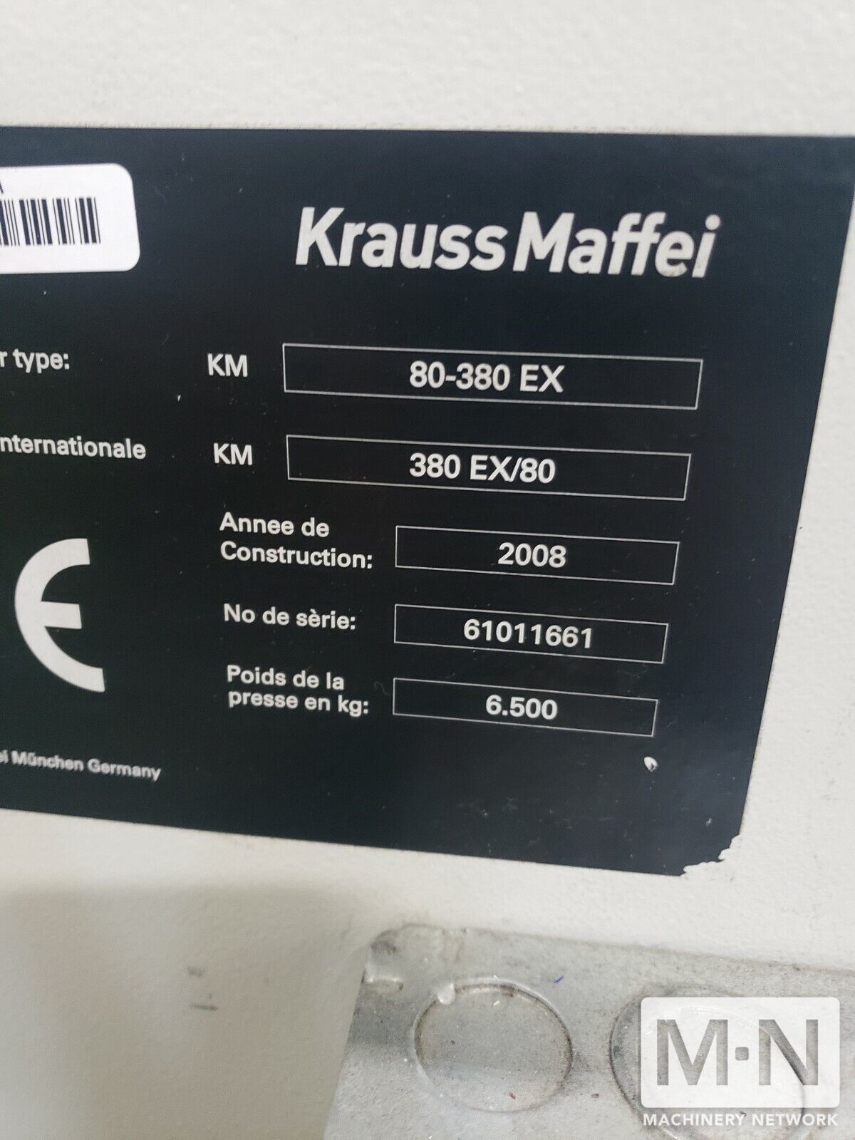 2008 KRAUSS MAFFEI 80-380EX ELECTRIC INJECTION MOLDING, HORIZONTAL/VERTICAL | Machinery Network Inc.