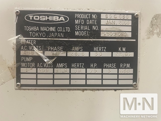 2000 TOSHIBA ISG500500V1027AT INJECTION MOLDING, HORIZONTAL/VERTICAL | Machinery Network Inc.